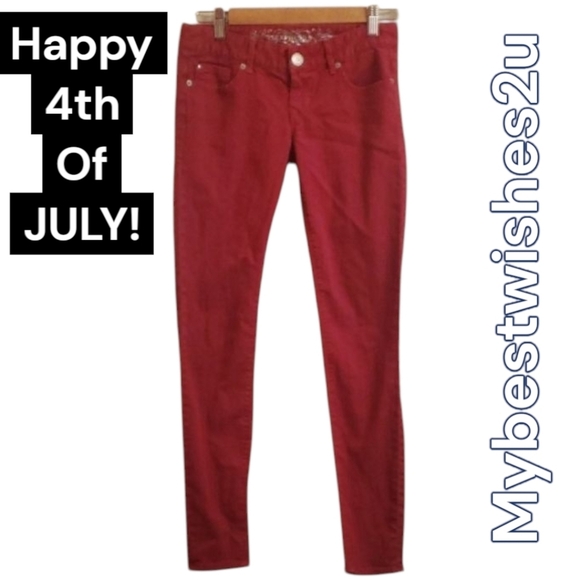 Express Red Jeans Womens Size 0 Red Zelda Slim Fit Ultra Low Rise Jeans - Picture 2 of 16